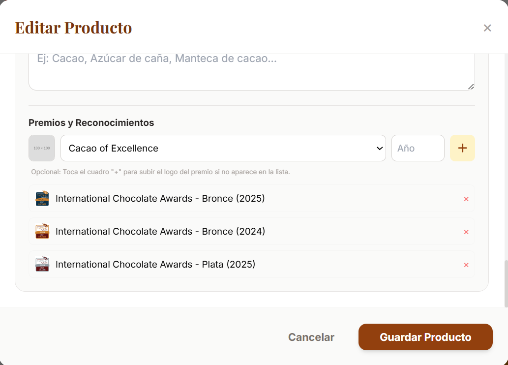 Certificaciones y premios para cafe, cacao y miel